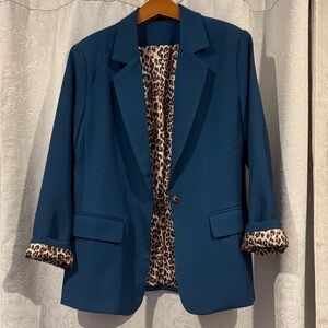 Amazon Women's Blue Blazer with Leopard Print Lining